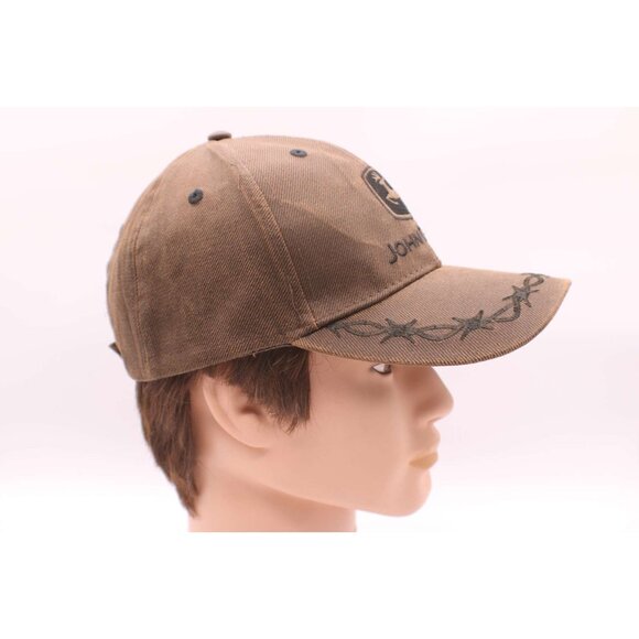 JOHN DEERE Hat Cap Baseball Trucker Embroidered Buck Logo Barbed Wire Brown - Picture 13 of 14